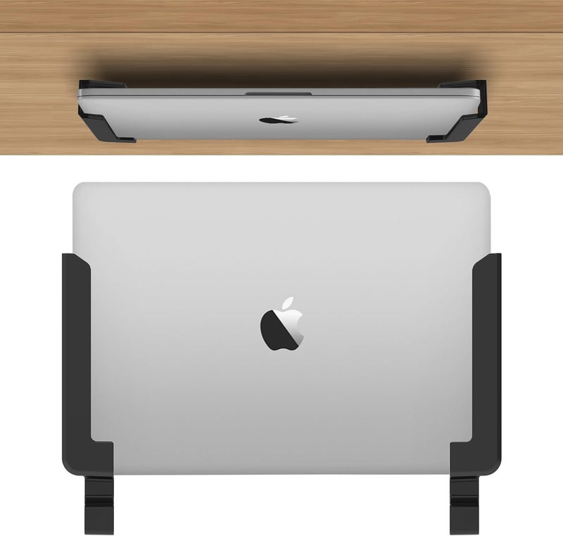 IFCASE Wall, Under Desk Laptop Mount for MacBooks, Surface, Tablets with Cable Holder, Adhesive & Screws in, Anti-Scratch Pads - 24/26/29/31mm Thick (Black) - Image 1
